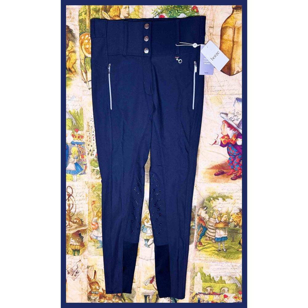 Horze Andrea High Waist Knee Patch Riding Tights Breeches US 24 EU 36 NWT Blue - Picture 3 of 15